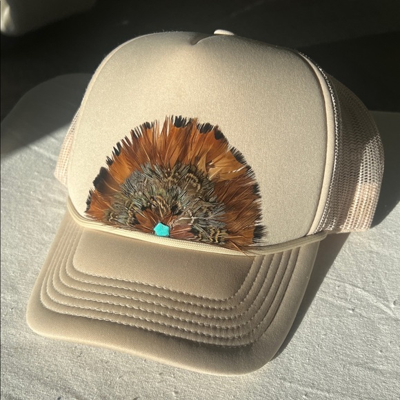 Feather-Embellished Tan Women's Hat for Sale. - Picture 2 of 5